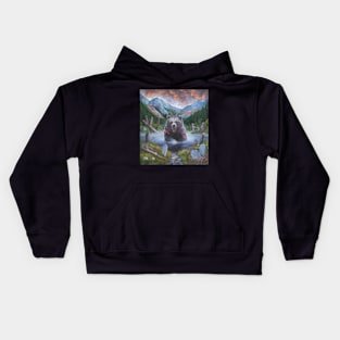 watercolor zombie bear in lake with horns Kids Hoodie